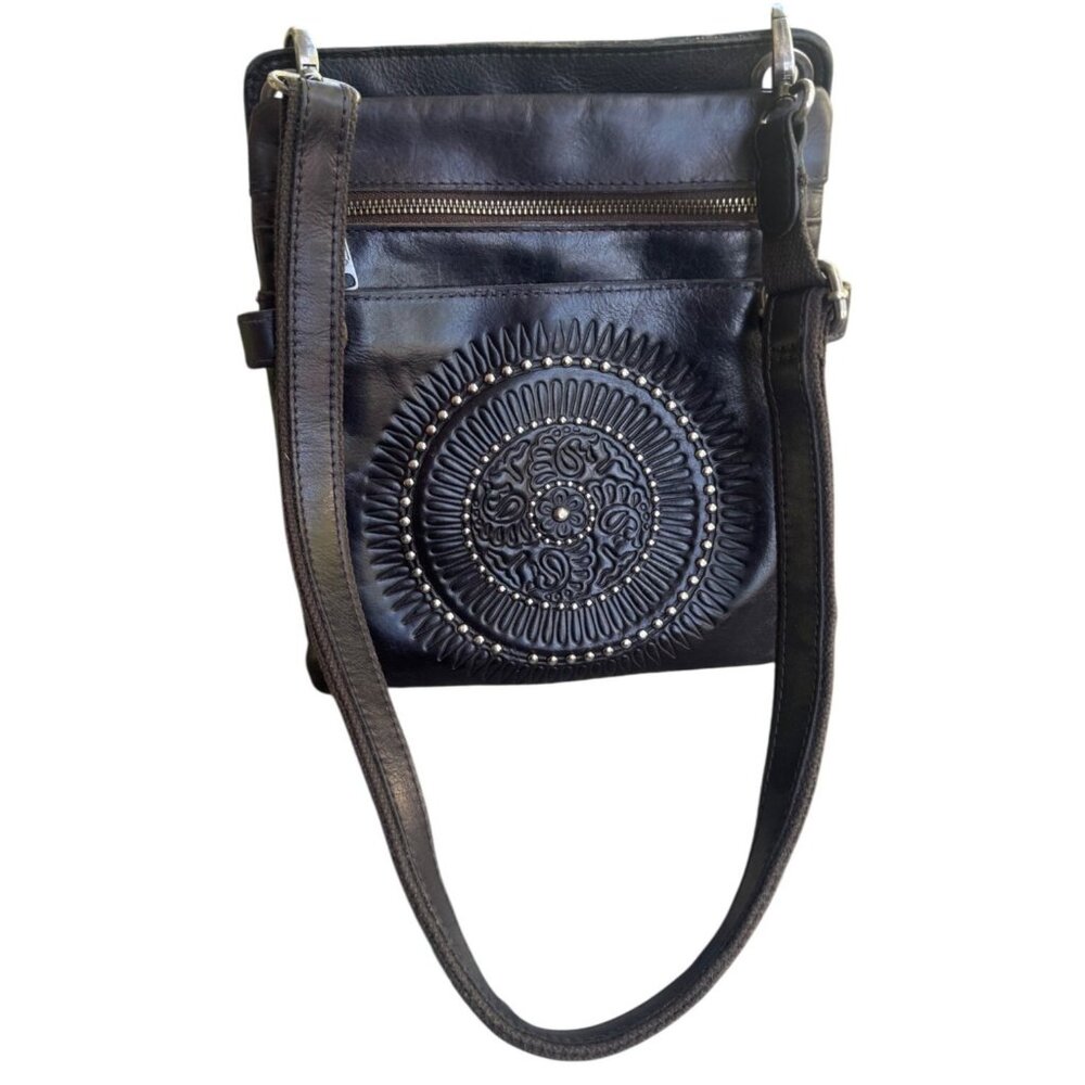 Patricia Nash Francesca Leather  Dark Brown Crossbody Bag Tooled Embossed